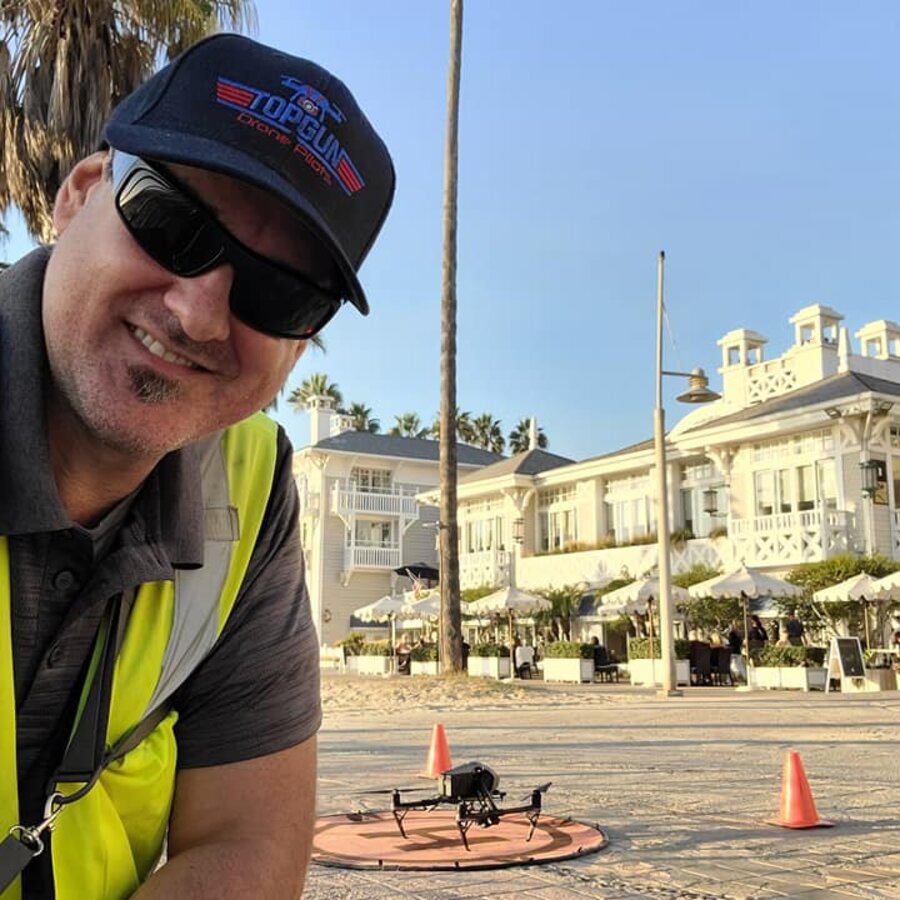 John Johnson, Top Gun Drone Pilots owner, operating the DJI Inspire 2 on a Southern California beach