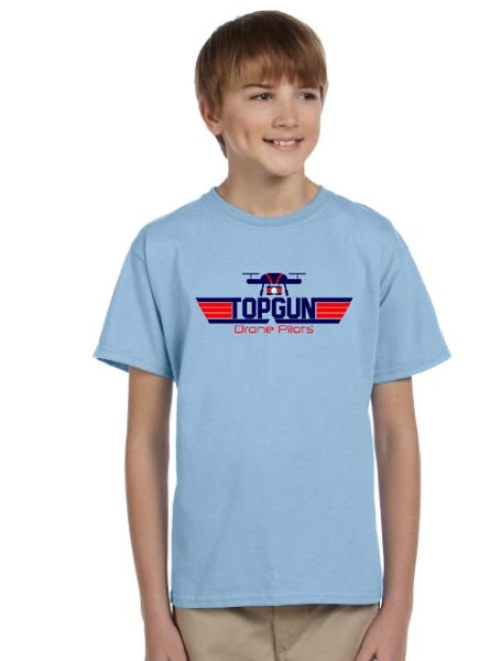 Top Gun Drone Pilots light blue youth t-shirt with logo